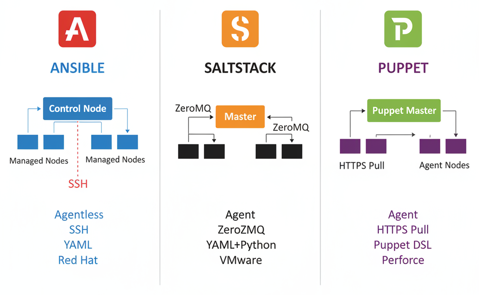 Diagramme - Ansible vs Salt vs Puppet : Comparatif des Outils de Configuration Management