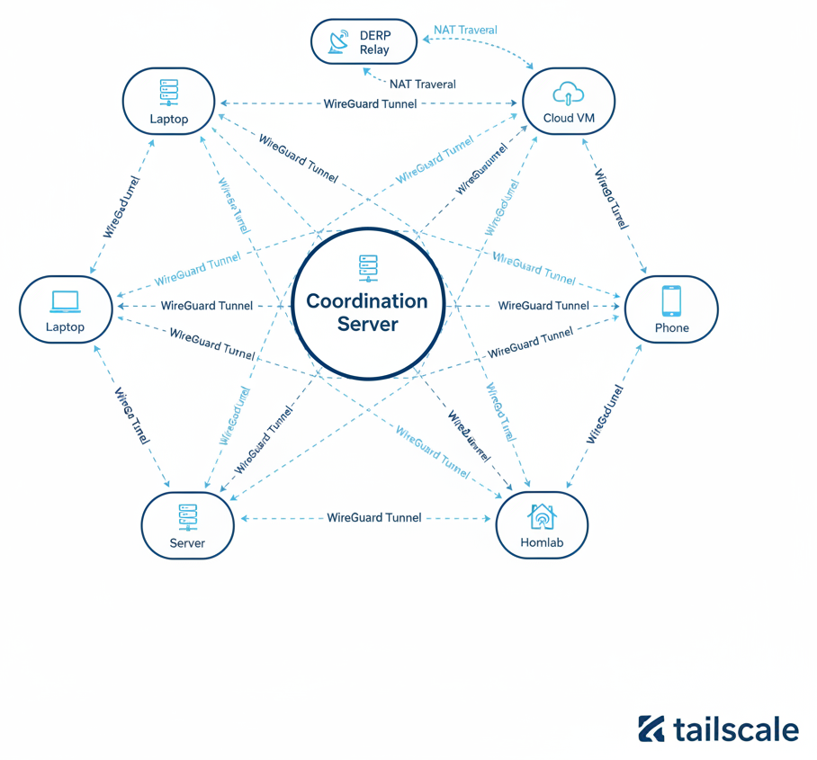 Diagramme - Tailscale : Créez votre VPN Mesh Zero-Config en 5 Minutes